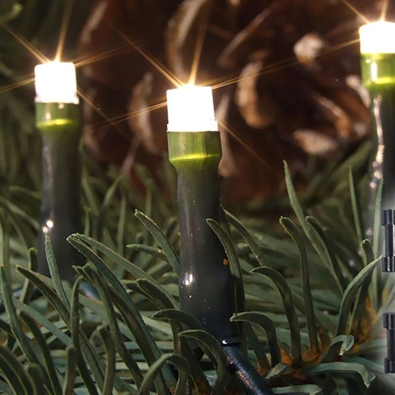 LED-Batterie-Minikette außen 48er warmweiß, IP44 6/18 h Timer, Batterien 3 x AA