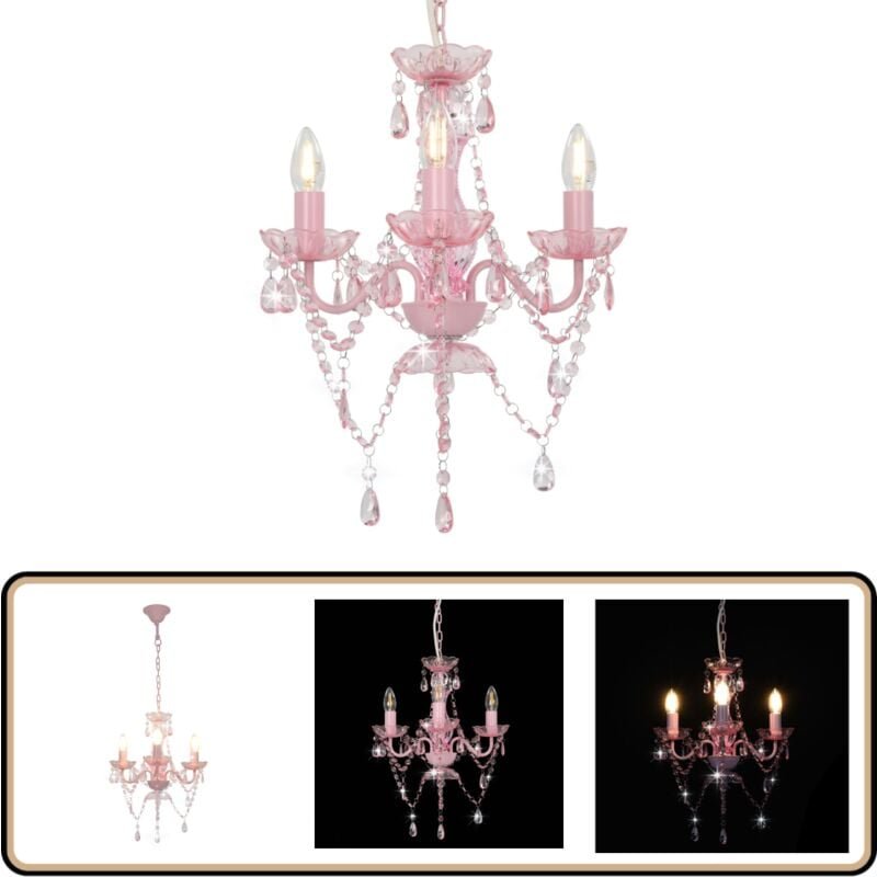 Thumbnail - Vidaxl - Kronleuchter mit Perlen Rosa Rund 3×E14 - Kronleuchter - LED-Lampe - Wohnzimmer Dekoration - Rosa Lampe - Desig...