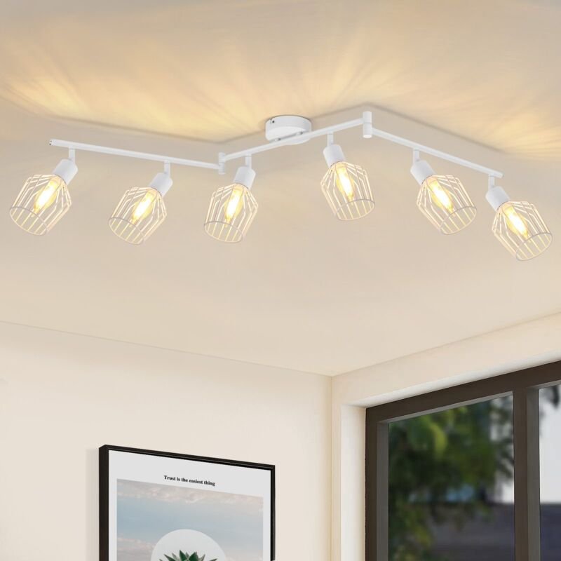 Deckenleuchte 6 Flammen E14 – Retro weiße Deckenleuchten, 350° drehbare LED-Deckenleuchte für Flur, Schlafzimmer, Wohnzi...