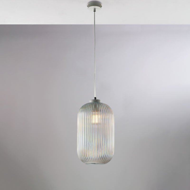 Krizia – Pendelleuchte weiß, Glas transparent mit Streifendekor, Ø20, 1-flammig – BL310-S1-TR - Belight