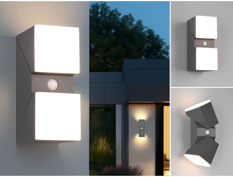 Schwenkbare led Außenwandleuchten - 2er Set mit Bewegungsmelder, h: 28cm
