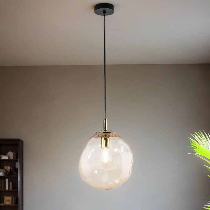 Pendelleuchte Metall Rauchglas E27 25 cm breit h: max. 175 cm in Schwarz Bernstein Gold Modern