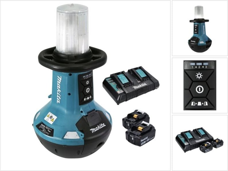Makita - dml 810 pf Akku led Flächenlicht 18 / 36 v ( 2 x 18 v ) 5500 lm IP54 + 2x Akku 3,0 Ah + Doppelladegerät