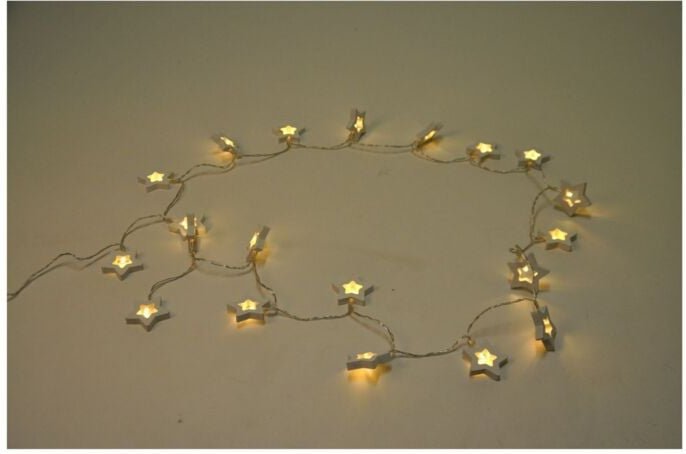 Buri - Lichterkette 20 LEDs Weihnachtsdeko Stern Blüte Hochzeit Leuchtdeko Batterie - Stern/Holz
