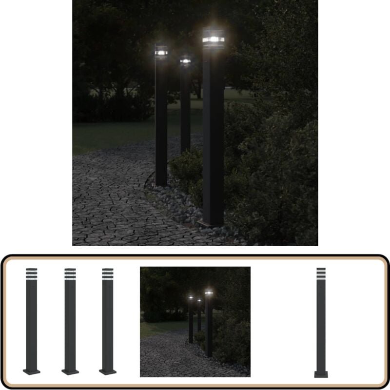 Wegeleuchten mit Steckdose 3 Stk. Schwarz 110 cm Aluminium - Gartenlampe - LED-Lampe - Außenstehleuchte - Wetterfeste La...