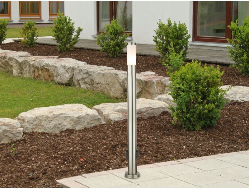 Meinewunschleuchte - led Wegeleuchte aus Edelstahl in Silber mit zwei Steckdosen, Höhe 110cm