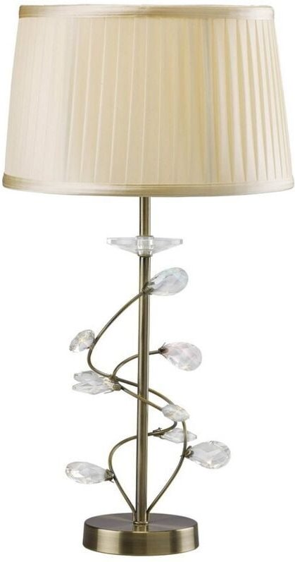 Inspired Diyas - Willow - Tischlampe mit Cremeschatten 1 Helles Antikmessing, Kristall