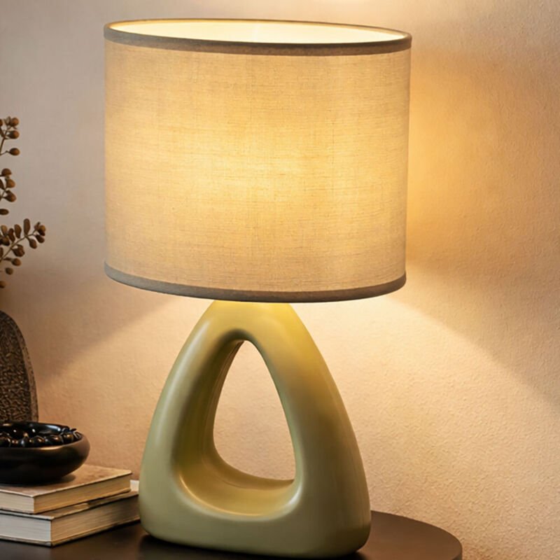 LED Tischleuchte Tischlampe Keramik Nachttischleuchte Textil grün Leselampe 1 flammig, 4W 350 lm warmweiß, LxBxH 17x10x3...