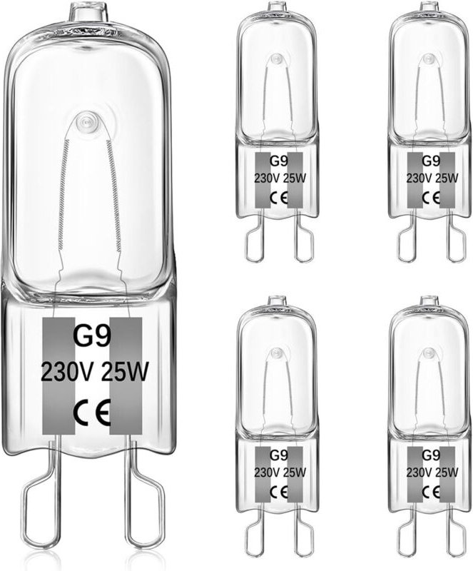 Stück G9 25W Halogen-Ofenlampen, warmweiß, dimmbar, 230V 2700K, hitzebeständig bis 300°C, geeignet für Backöfen und Mikr...