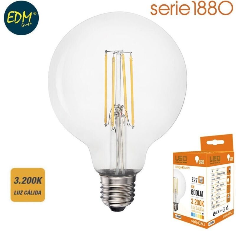 EDM - Glühbirne mit led filament e27 6w 800lm 3200k warmes Licht ø9,5x14,5cm