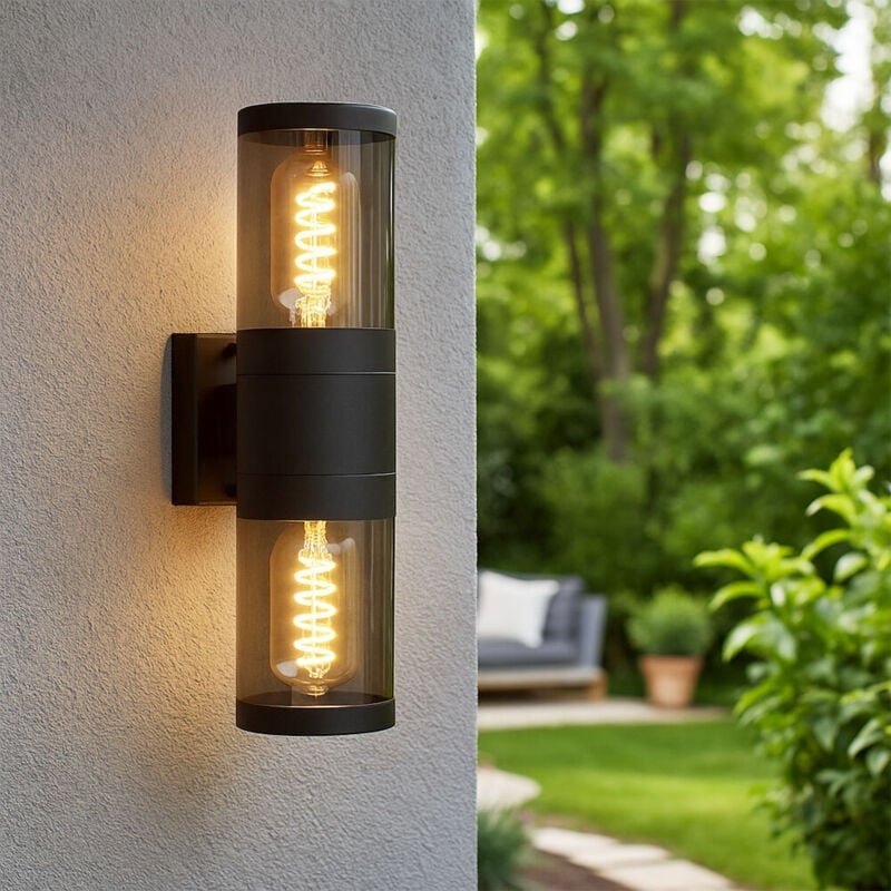 Thumbnail - Wandleuchte Up and Down Leuchten Aussen Edelstahl Außen Aussenlampen Haus Wandleuchten Edelstahl, schwarz rauch, 2 Flamm...