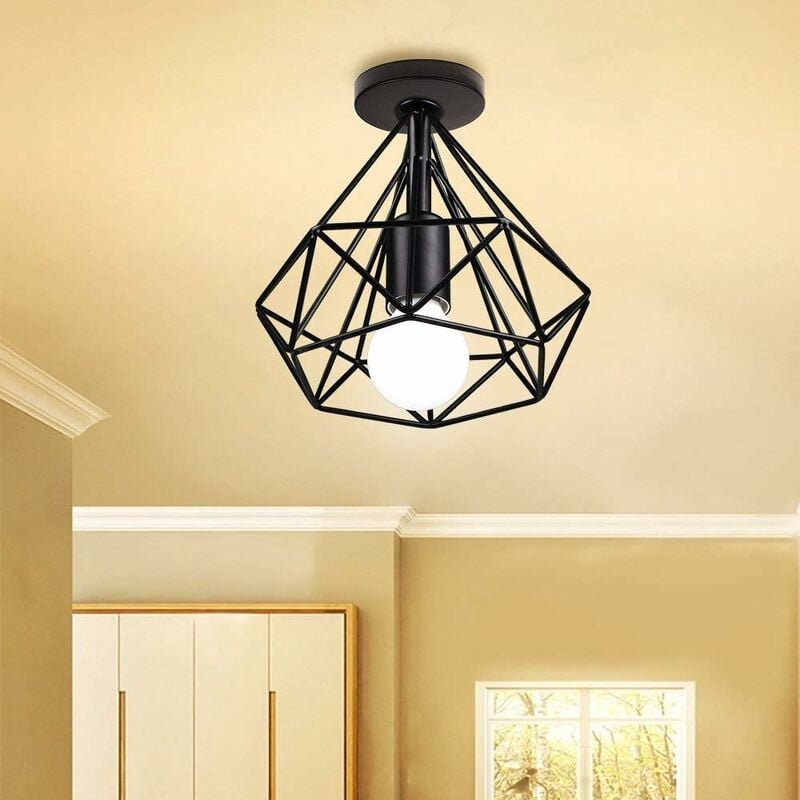 Industrielle Vintage Metall LED Deckenleuchte E27 Käfig Rautenform 20cm für Esszimmer, Bar, Schlafzimmer, Küche und Wohn...