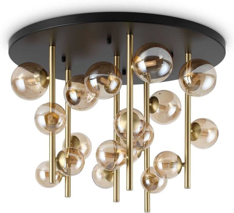 Ideal Lux - perlage 18-flammige Kugel-Deckenleuchte aus Messing, bernsteinfarbener Glasschirm