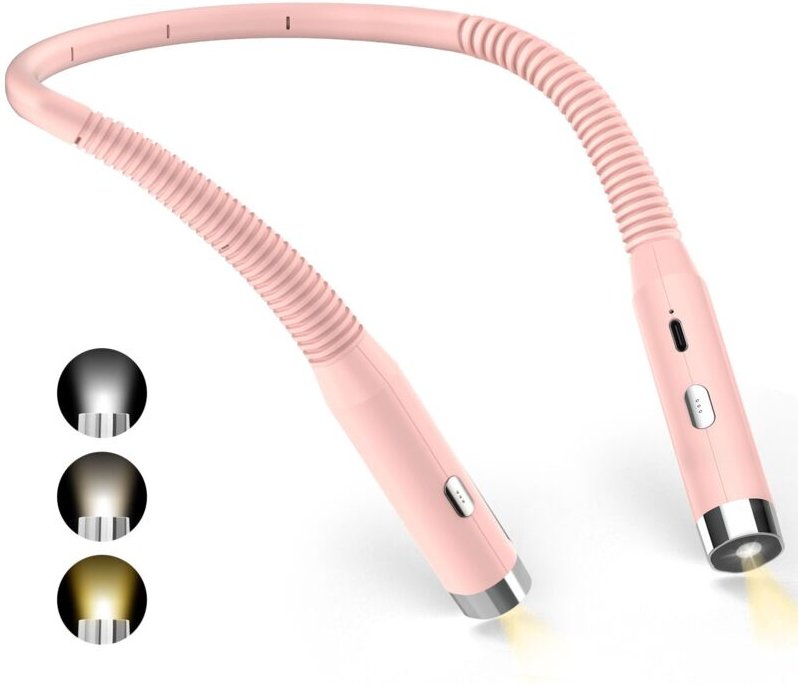 Nacken-Leselampe, wiederaufladbare Leselampe im Bett, USB-LED-Leselampe für Reisen, Camping (Pink)