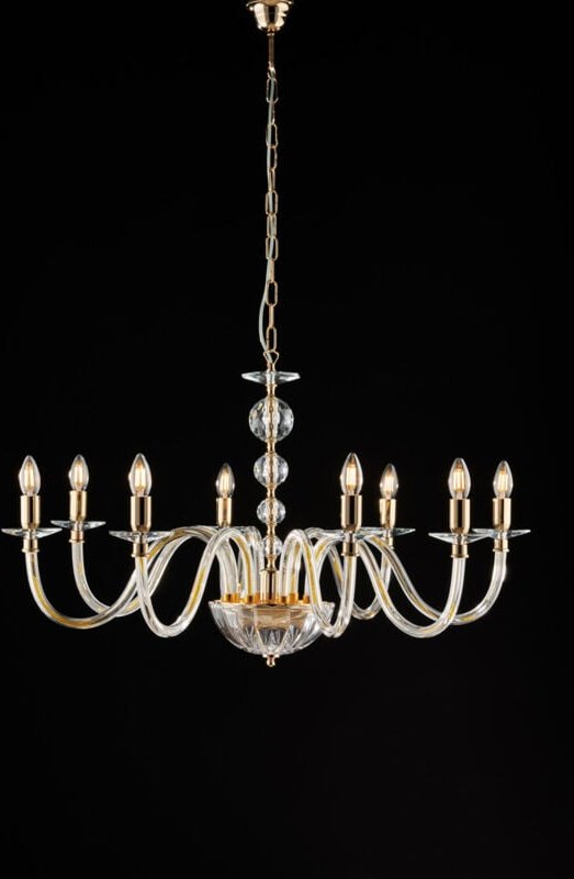 Bonetti Illumina - Ruben - Goldkronleuchter mit transparentem Glas und Strasssteinen 8 Lichter 116 - Ø96 - BL267-8-OR