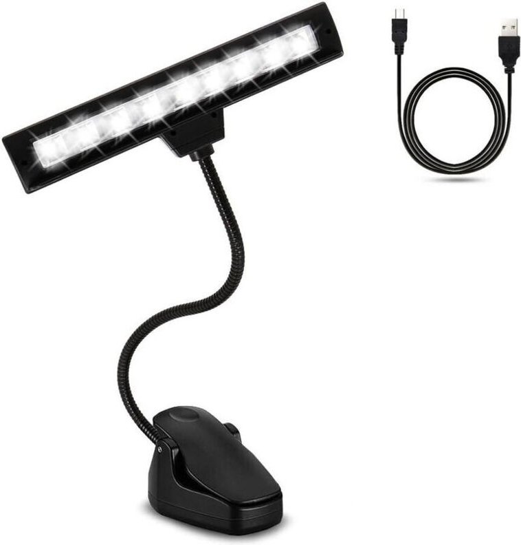 Wiederaufladbare Klemm-Leselampe, Schreibtischlampe mit flexiblem Schwanenhals, batteriebetriebene Nachttischlampe, 3 He...