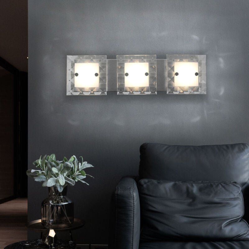 Wandleuchte Wandlampe Designleuchte Wohnzimmer Glaskristalle Aluminium silber, satiniert, 3x led 5 Watt 500 Lumen warmwe...