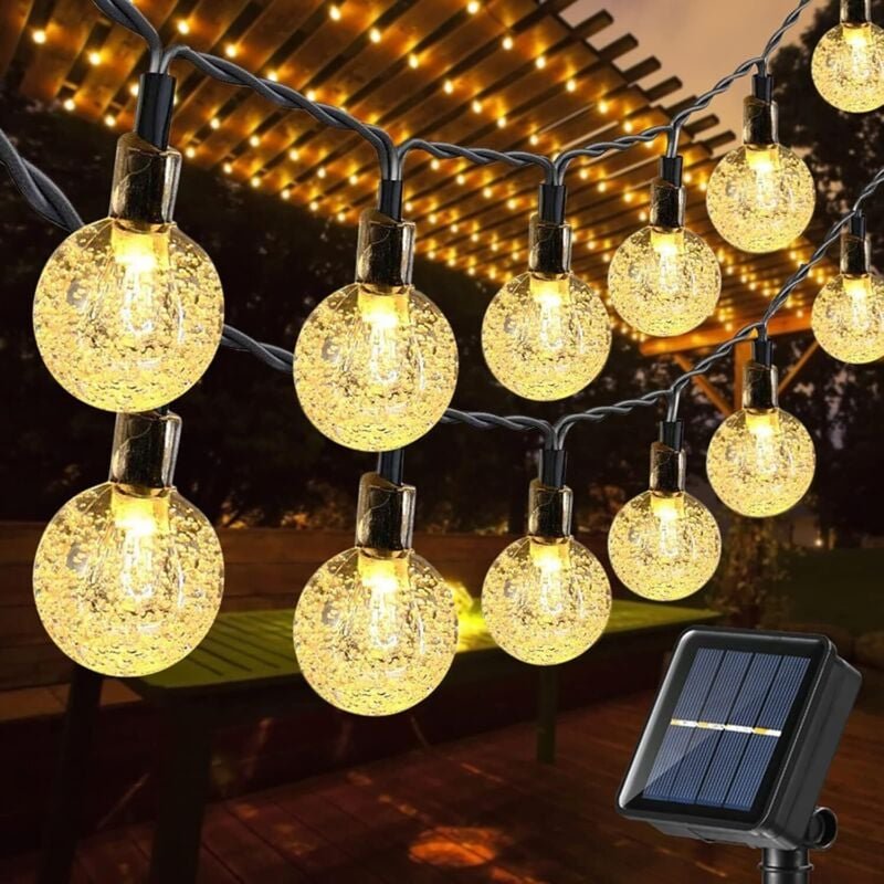 Solar-Lichterkette für den Außenbereich, 12 m, 100 LEDs, wasserdicht, Kristallkugel-Solar-Gartenleuchten mit 8 Modi für ...