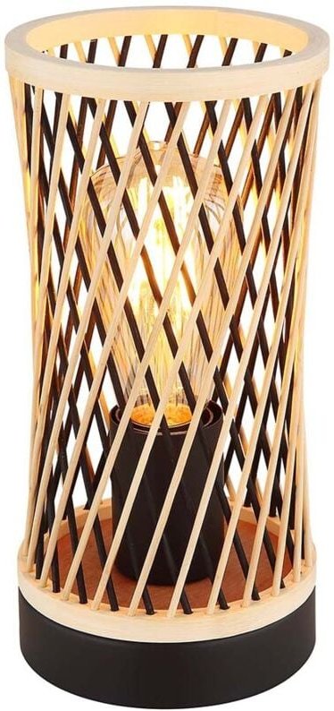 Tischleuchte Beistellleuchte Nachttischlampe Bambusgeflecht schwarz natur E27