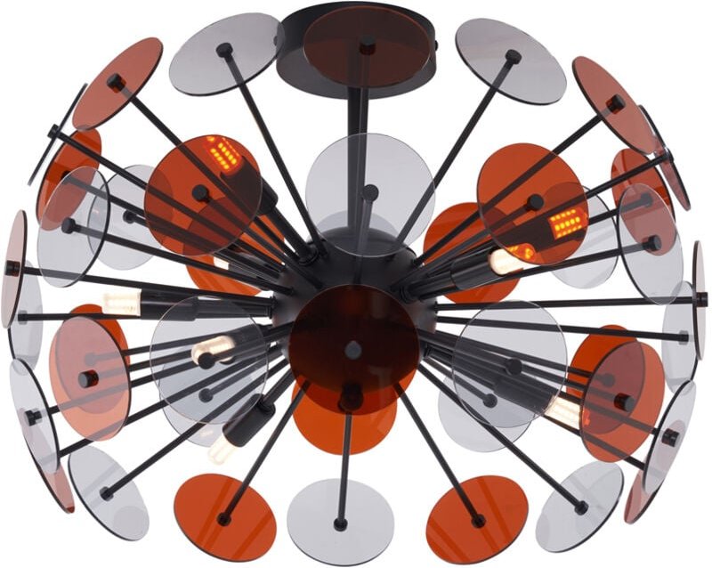 Thumbnail - Art-Deco-Deckenleuchte Schwarz mit Bernstein und Rauchglas - Atomic