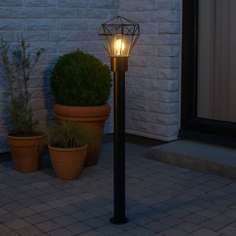 Wegelampe Terrassenlampe Außenleuchte Industriell Stehlampe schwarz Edelstahl Sockelleuchte, 1x E27, LxH 22,5x100 cm
