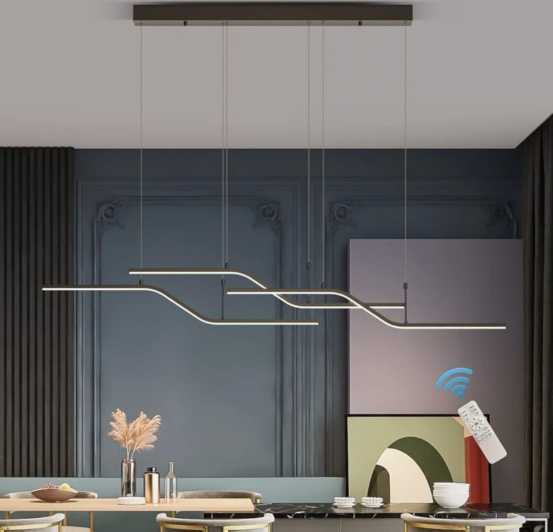 Ganeed - Moderne schwarze Pendelleuchte, 40W dimmbare LED-Kronleuchterleuchte mit Fernbedienung, lineare 3-Licht-Wellen-...