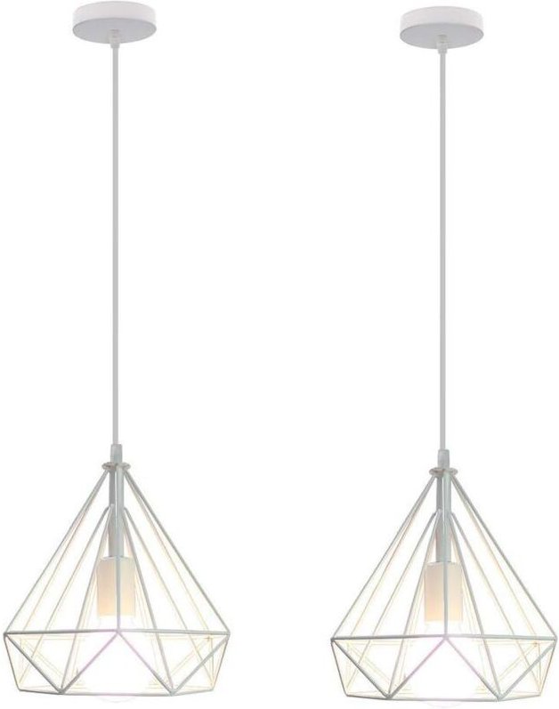 Industrielle Pendelleuchte Metall Käfig Hängelampe Höhenverstellbar für Wohnzimmer Esszimmer 2-flammig Weiß