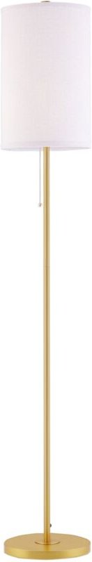 Stehlampe, Elegante Stehleuchte aus Stahl mit Stoffschirm, Wohnzimmerlampe, Zugkettenschalter, Gold+Weiß