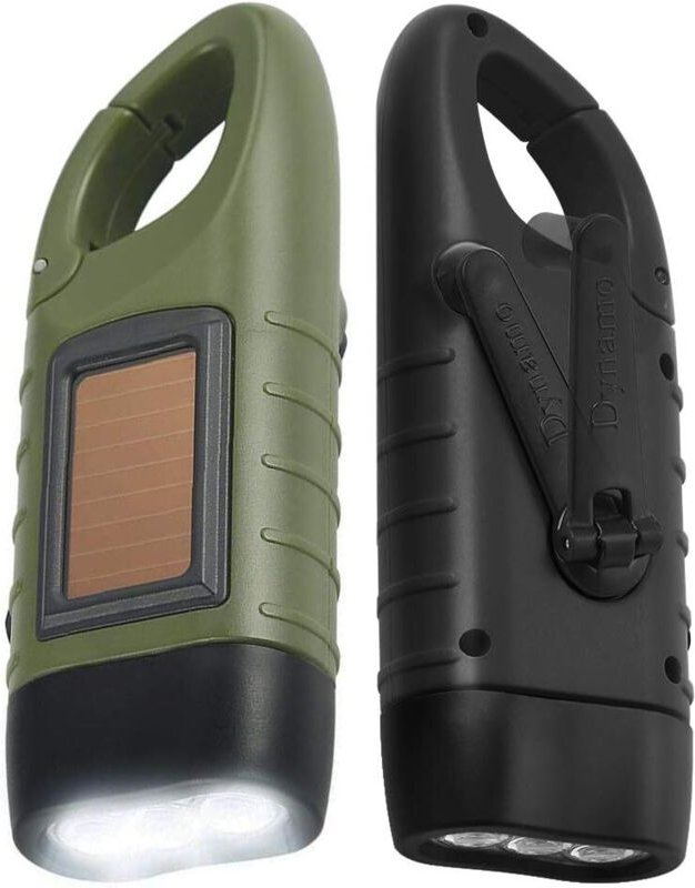 2er-Pack Solar-LED-Taschenlampe und wiederaufladbare Handkurbel-Taschenlampe für Outdoor-Aktivitäten, Grün und Schwarz