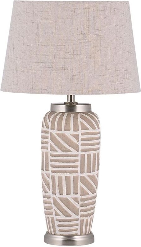 Beliani - Tischlampe Beige Keramik 48 cm mit dekorativen geometrischen Muster langes Kabel mit Schalter Wohnzimmer Glamo...