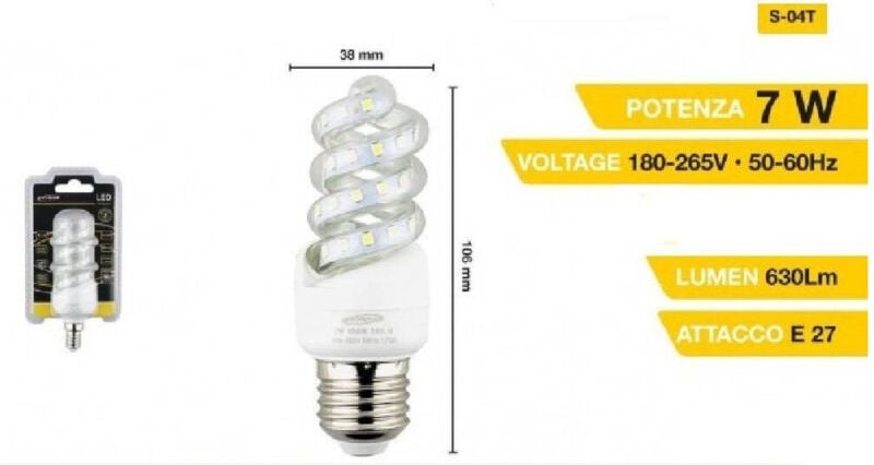 Trade Shop Traesio - Trade Shop - E27 7W Spiral-LED-Lampe, kalt, warm, naturweiß, 40D, S-04T -