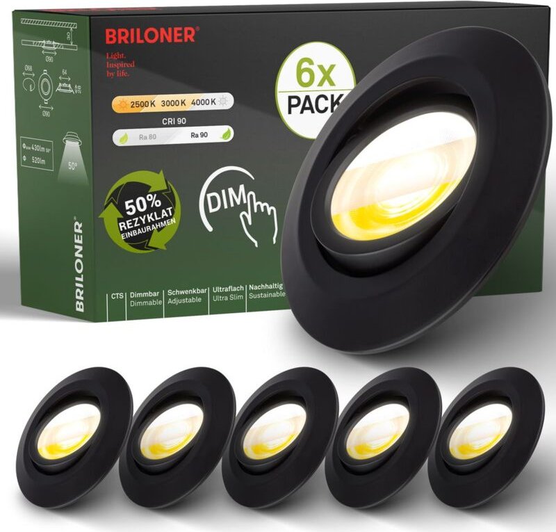 B.k.licht - 6er Set led Einbaustrahler led Einbauleuchten Spots schwenkbar dimmbar Ra90
