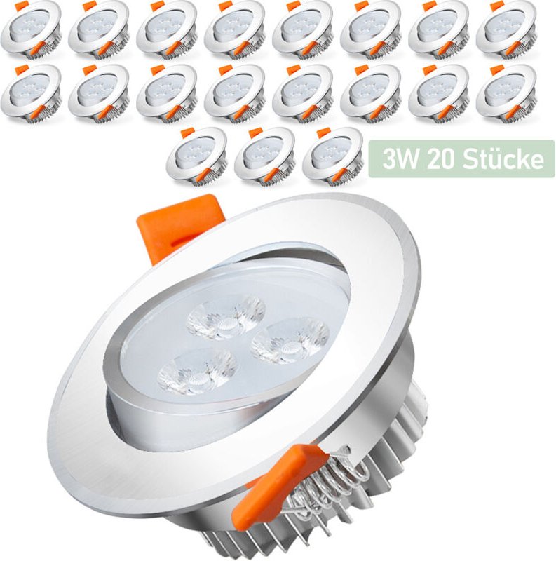 Randaco 20X 3W Kaltweiß LED Einbaustrahler Deckenstrahler Einbauleuchten Decke LED Deckenspots Spots Deckenleuchte Einba...