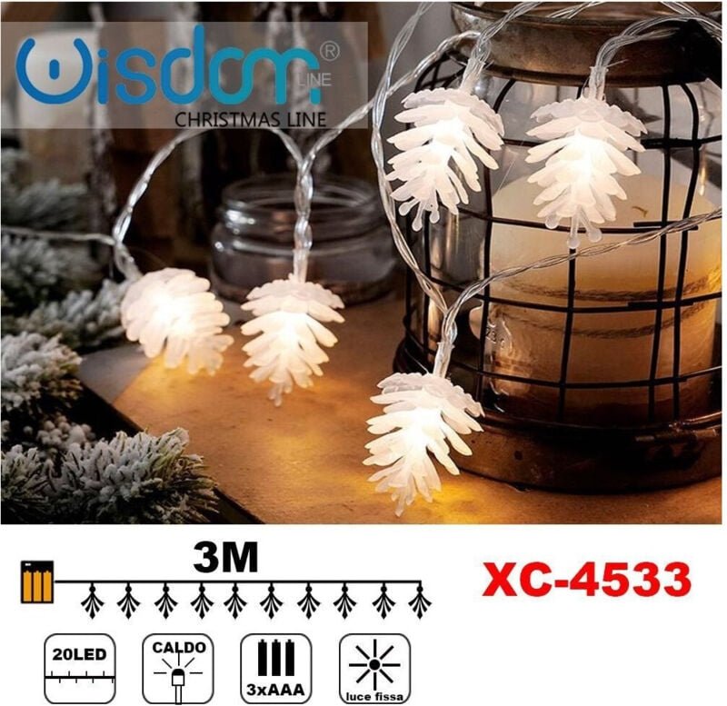 Trade Shop Traesio - Trade Shop - catena luminosa 20 led batteria luce calda fissa decorationen natalizie XC-4533 -