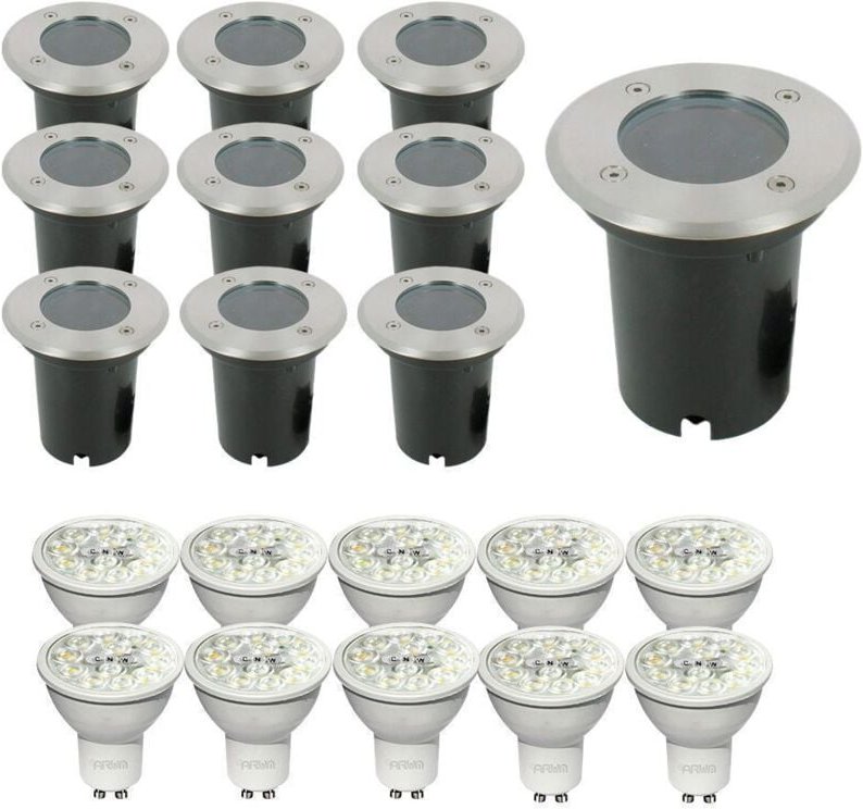 Set mit 10 wasserdichten IP67-Bodeneinbauleuchten + 10 6-W-Glühbirnen Warmweiß, Naturweiß, Kaltweiß