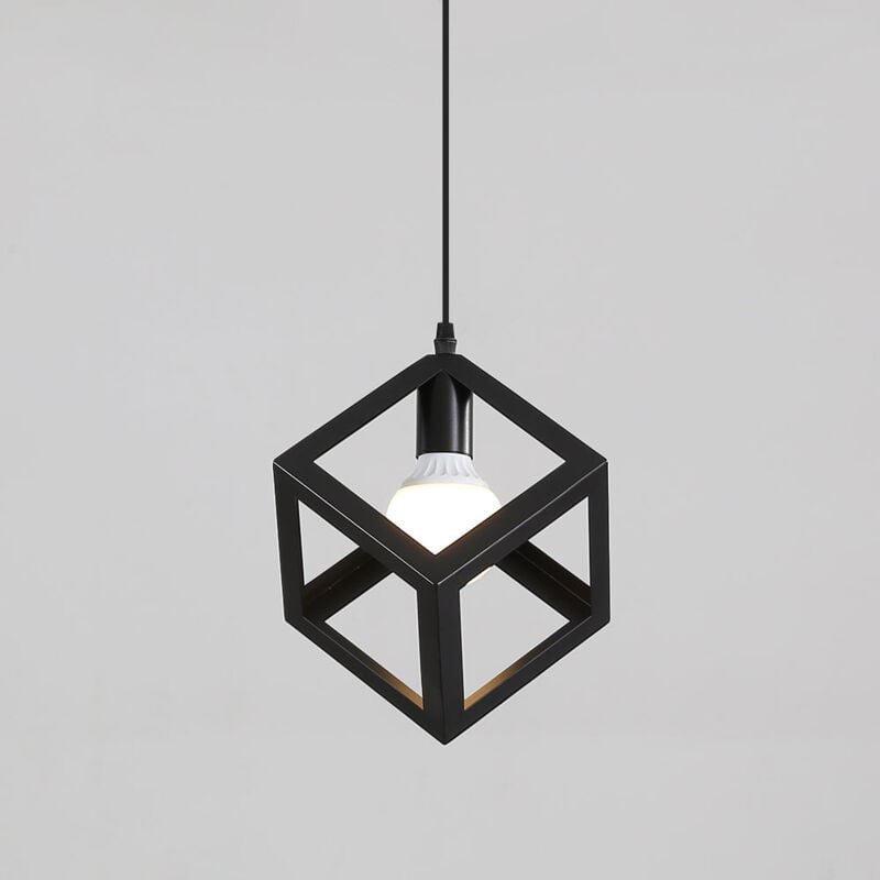 GOECO Plafonnier Cube Industriel, Suspension Luminaire en Métal, Lustre Géométrique Vintage, Lustre Chambre Suspendue Ca...