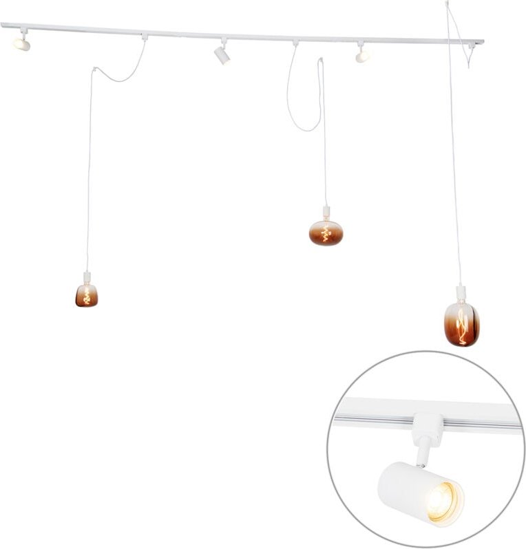 Thumbnail - 1-Phasen-Schienensystem mit 3 Strahlern und Hängelampen weiß - Cavalux Jeana