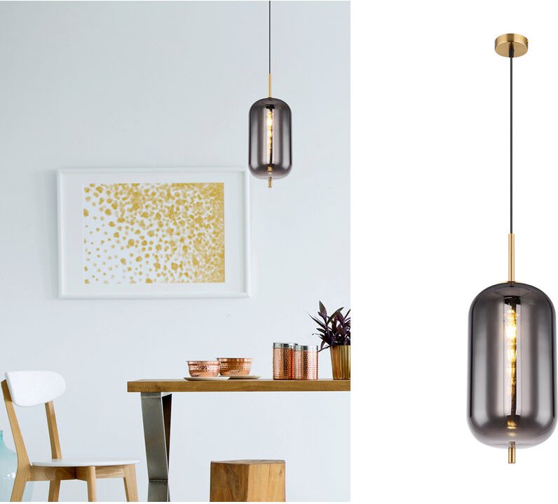 Pendelleuchte blacky mit Rauchglas 1-flammig Metall Messing, ø 22cm