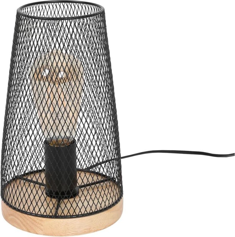 GOECO Tischlampe mit Metallkäfig, Nachttischlampe mit Kabel, E27-Wohnzimmerlampe, Vintage-Eisen-Tischlampe, schwarze Tis...
