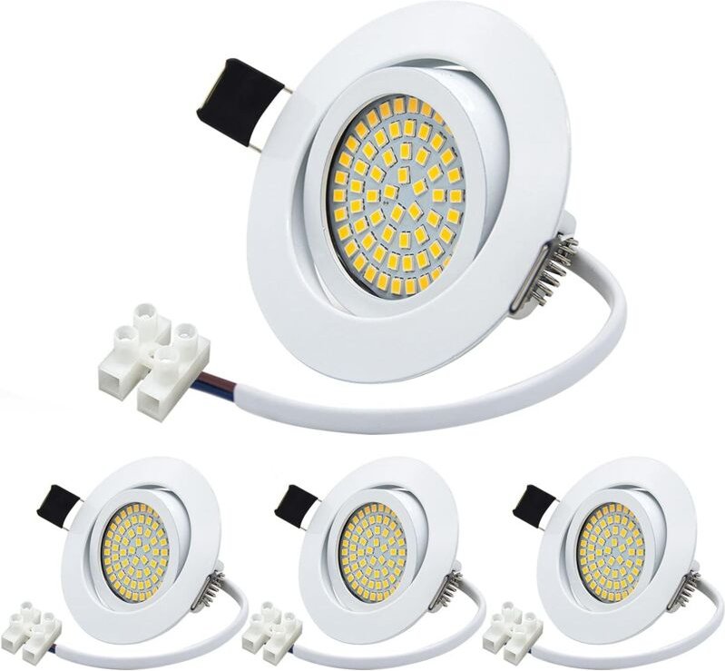 4er Set Einbaustrahler Ultra Flach 3,5W LED Spot 230V Rund Einbauleuchten Neutralweiß Einbauspots Weiß 40°Schwenkbar Dec...