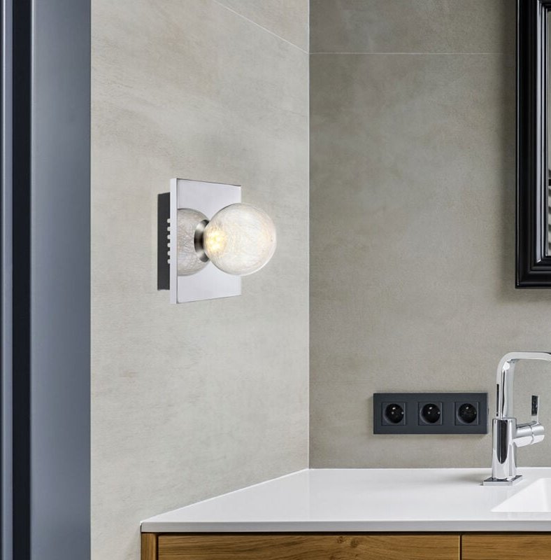 Led Wandlampe Wandleuchte Struktur Glaskugel Chrom h 15 cm Wohnzimmer Schlafzimmer