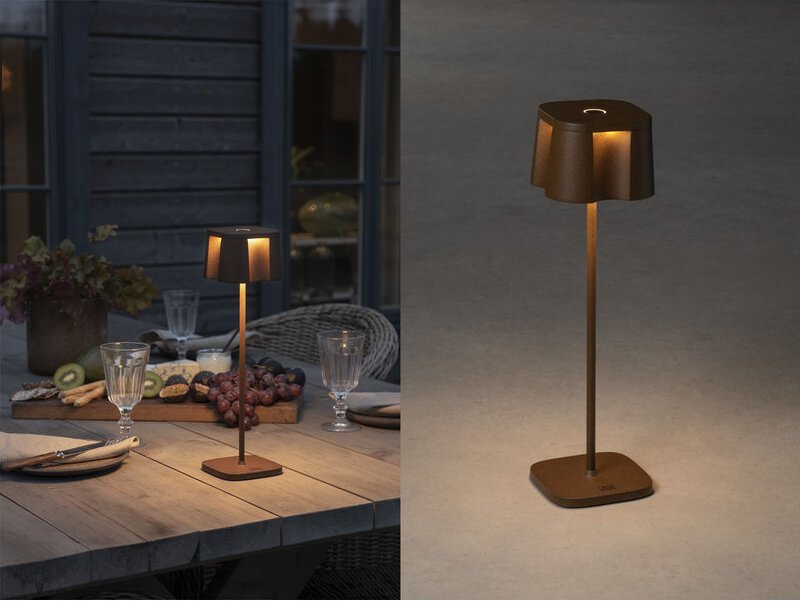 Konstsmide Lighting - Wiederaufladbare led Outdoor Tischleuchte nice dimmbar in Rostoptik, Höhe 36cm