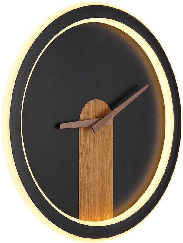 Led Wanduhr Holzoptik Wandleuchte mit Uhr Wanduhr Analog mit Beleuchtung, Backlight, 20W 825Lm warmweiß, DxH 31 x 5,5 cm