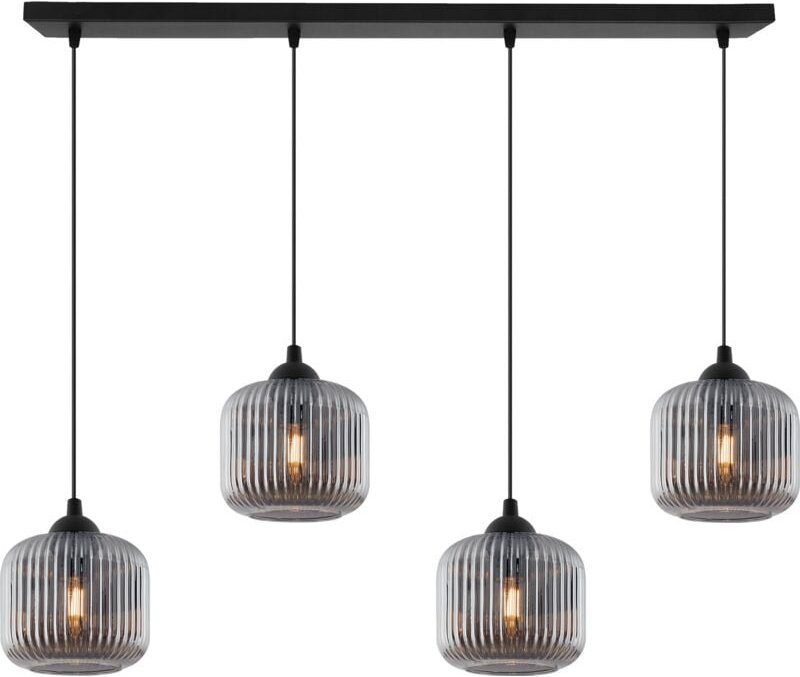 Riffle Schwarze Hängelampe 4 Flache Graphit-Lampenschirme Zylinder E27