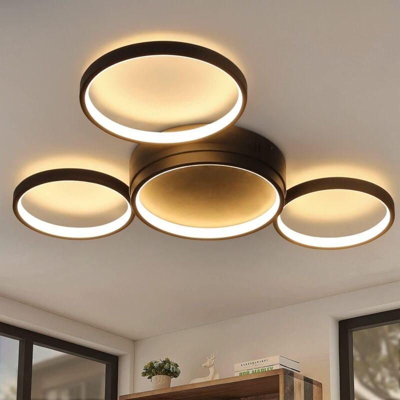Led Deckenleuchte Wohnzimmer Deckenlampe - Schwarz Warmweiß Küchenlampen 29W Modern Deckenbeleuchtung mit 4 Ringe Design...