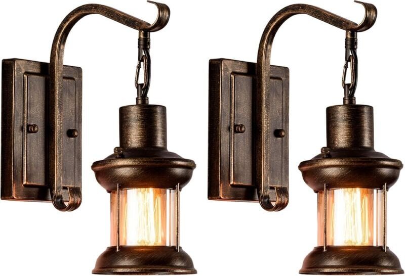 Vintage-Wandleuchten aus Glas, 2er-Pack, nordische rustikale Wandleuchten aus Glas, Retro-Metall, schwarz lackiert (ohne...