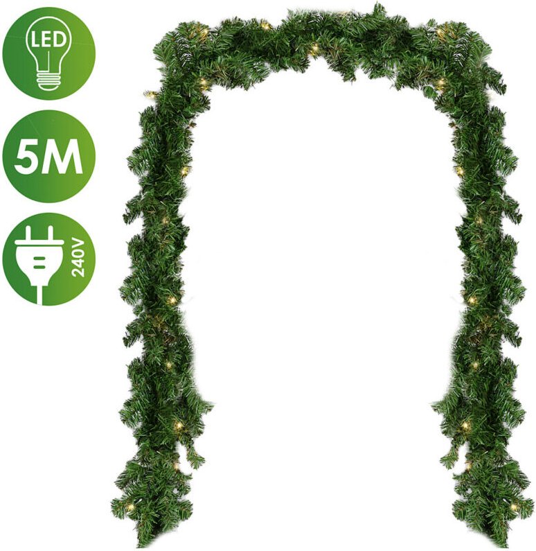 Wolketon 5M Weihnachtsgirlande mit 100 LED's Beleuchtung Tannengirlande Girlande. Weihnachtskranz Weihnachtsdekoration f...