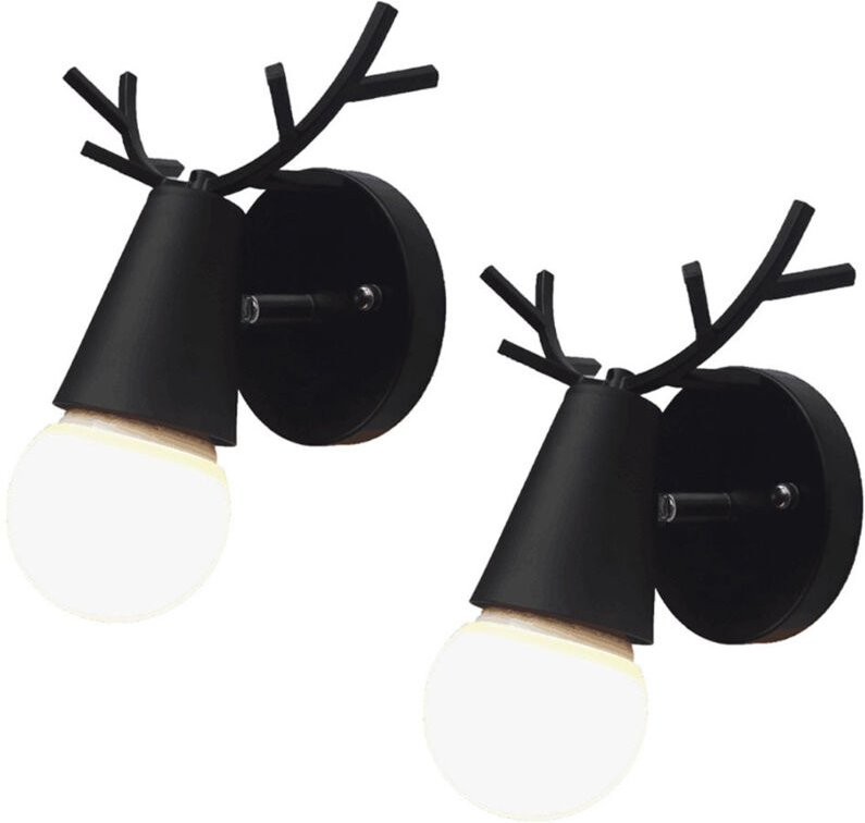 2 Stück Wandleuchte Moderne Kreativer Geweih Wandlampe E27 für Kinderzimmer, Restaurant, Flur, Treppen (Schwarz)
