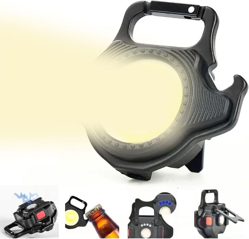 Mini-LED-Taschenlampe mit wiederaufladbarer XRR-Technologie, Flaschenöffner und Magnetfuß, 500-mAh-Akku für Reparaturen,...