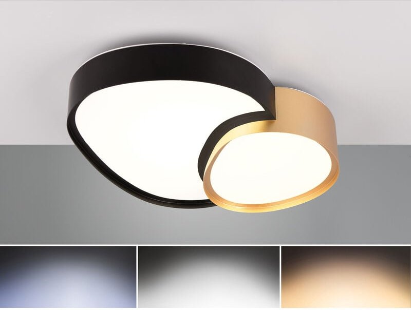 Trio Leuchten - led Deckenleuchte rise mit Fernbedienung dimmbar Schwarz Gold, Breite 43,5cm